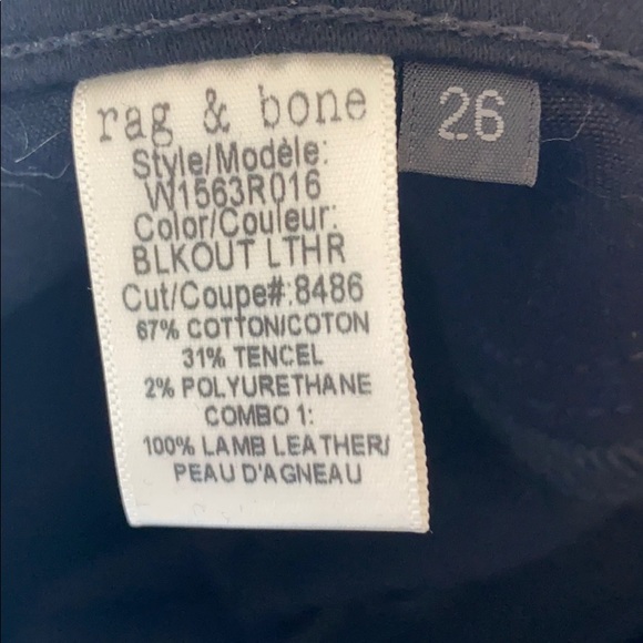 RAG & BONE Black Leather / Cotton Jeans - Picture 4 of 4